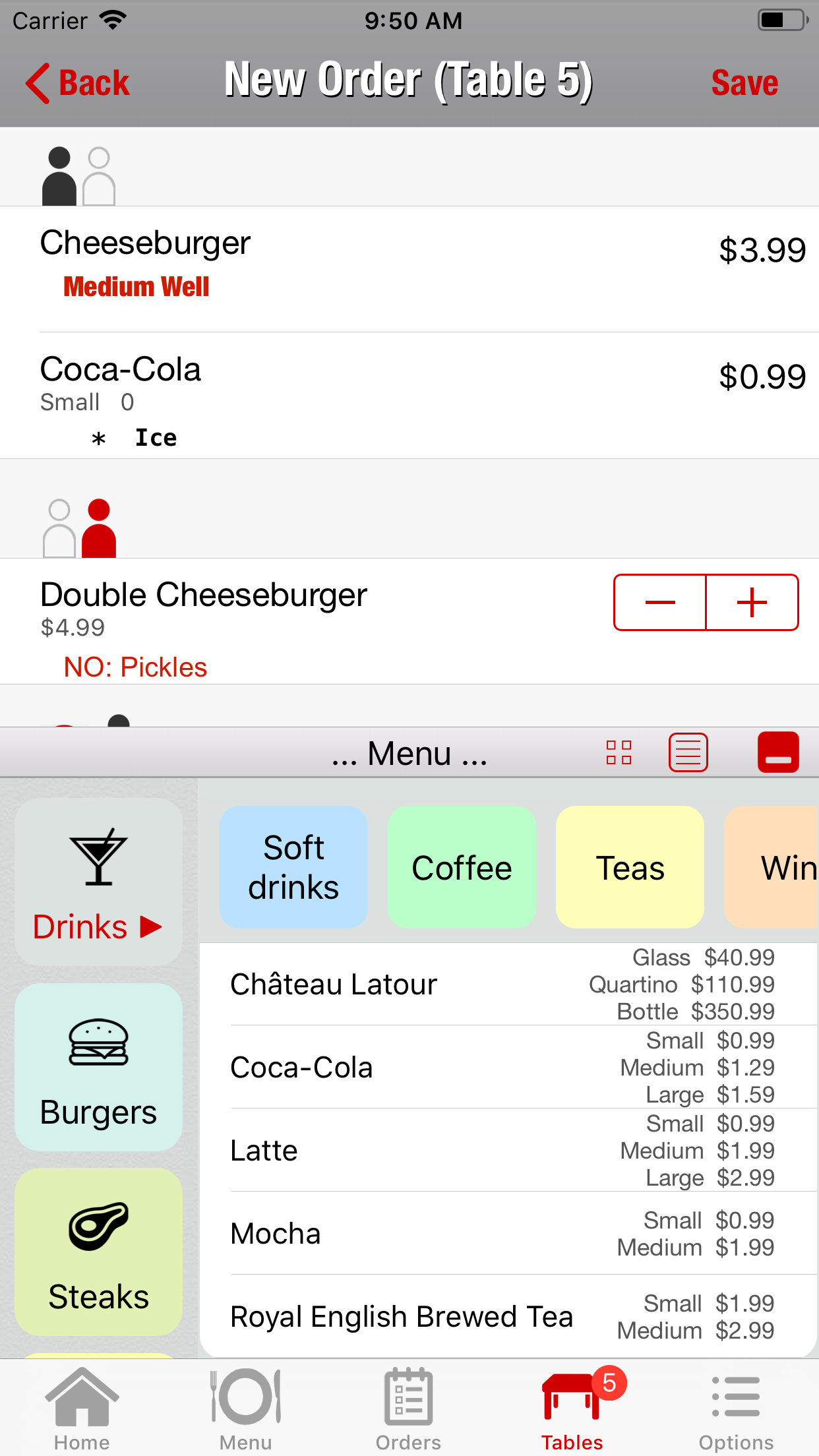 Restaurant POS system, Waiter POS, create order