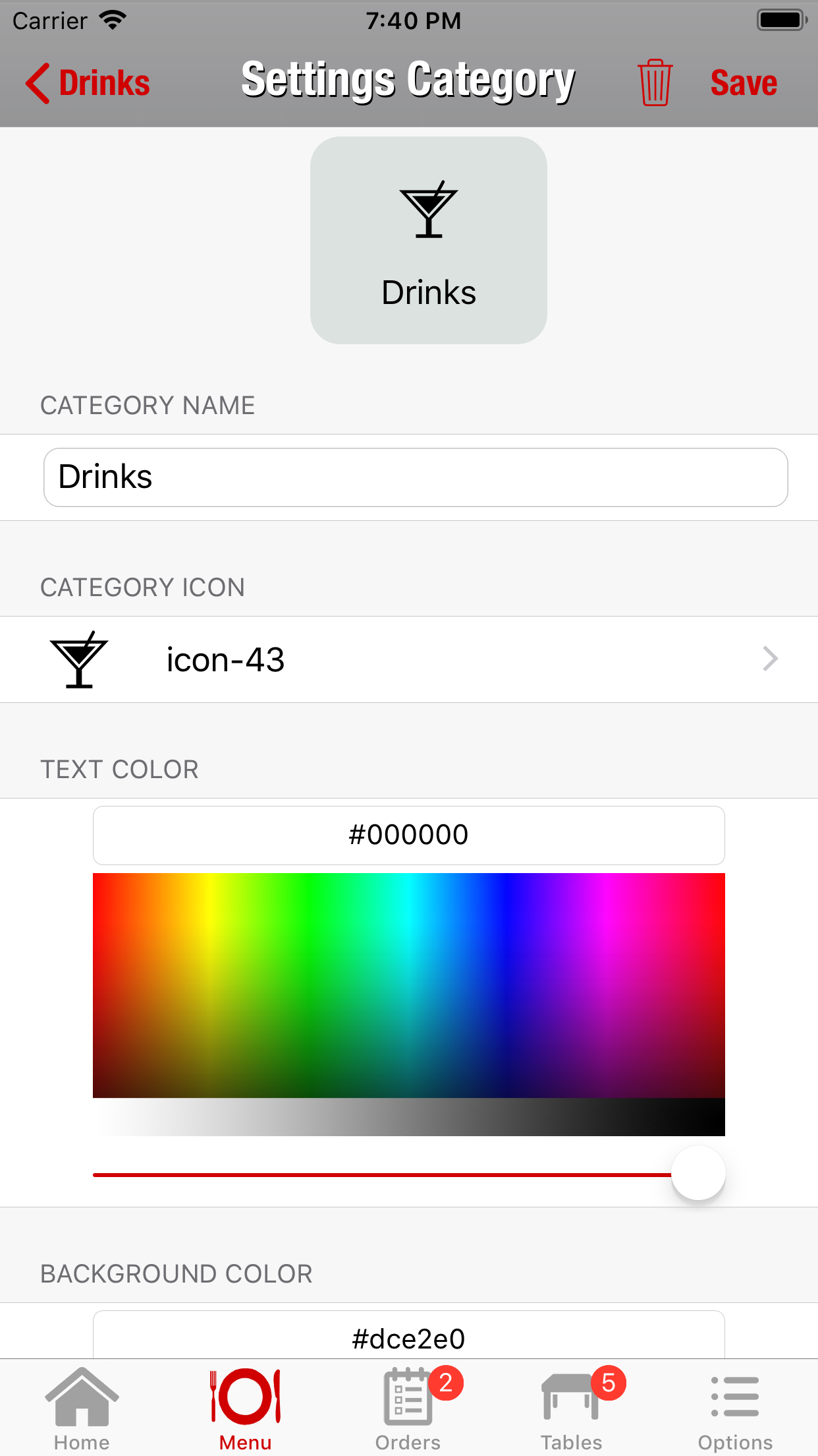 Restaurant POS system, Waiter POS, settings menu category