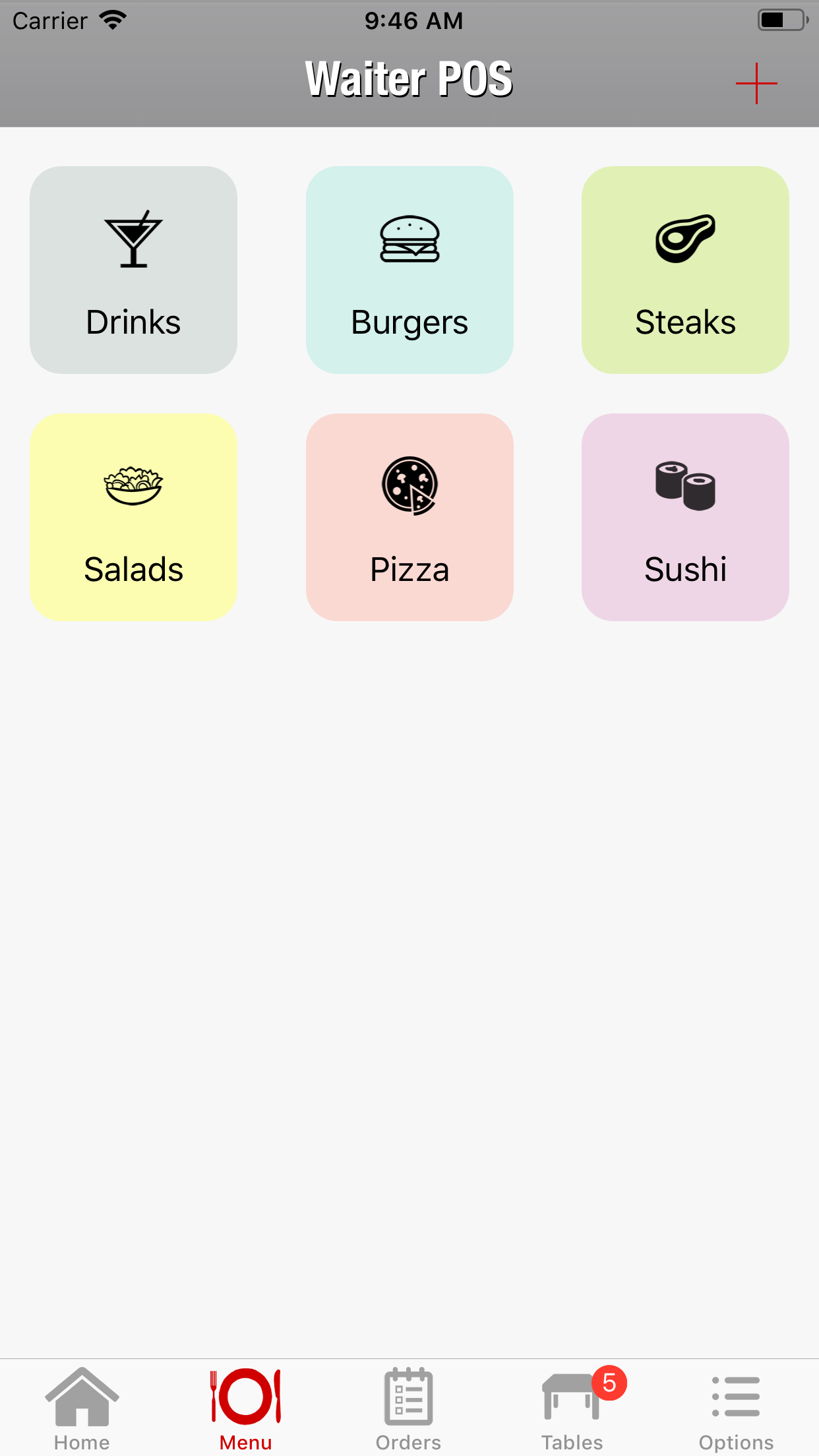 Restaurant POS system, Waiter POS, menu 